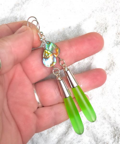 Bright Green Sea Glass Drops with Abalone Shell picture