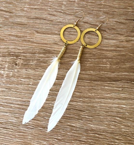 White Feathers Gold Rings Earrings picture
