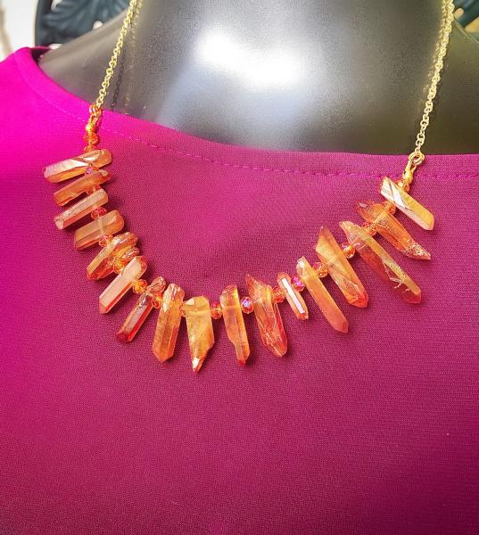 Peachy Orange Aura Crystal Bib Necklace picture