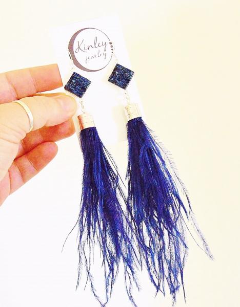 Romantic Blue Ostrich Feathers with faux druzy picture