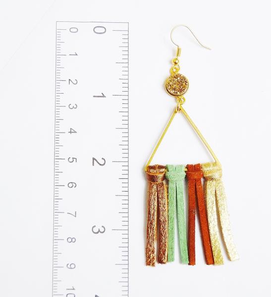 Triangle Tassel Earrings - green variety with gold druzy picture