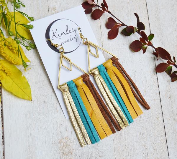 Boho Suede Fringe Earrings - turquoise variety picture