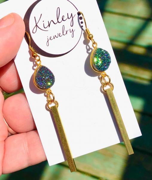 Green Druzy and Gold Bar Drops picture