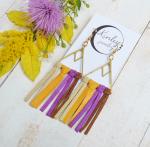 Fall Colors Suede Fringe Earrings - purple variety