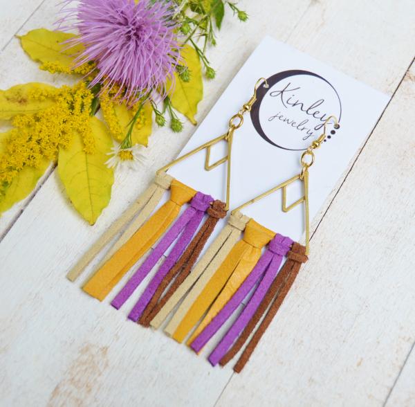 Fall Colors Suede Fringe Earrings - purple variety