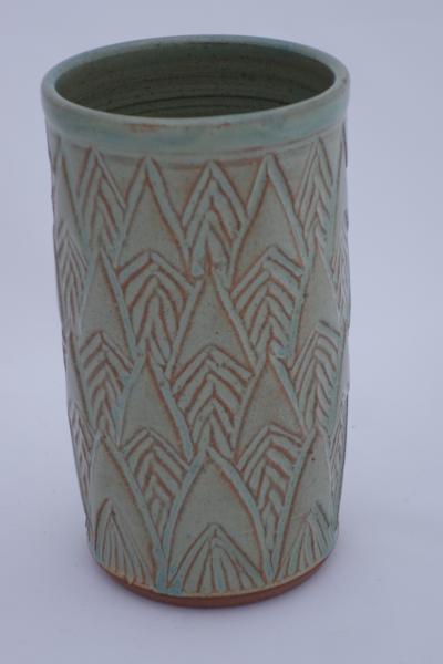 med green cylinder vase