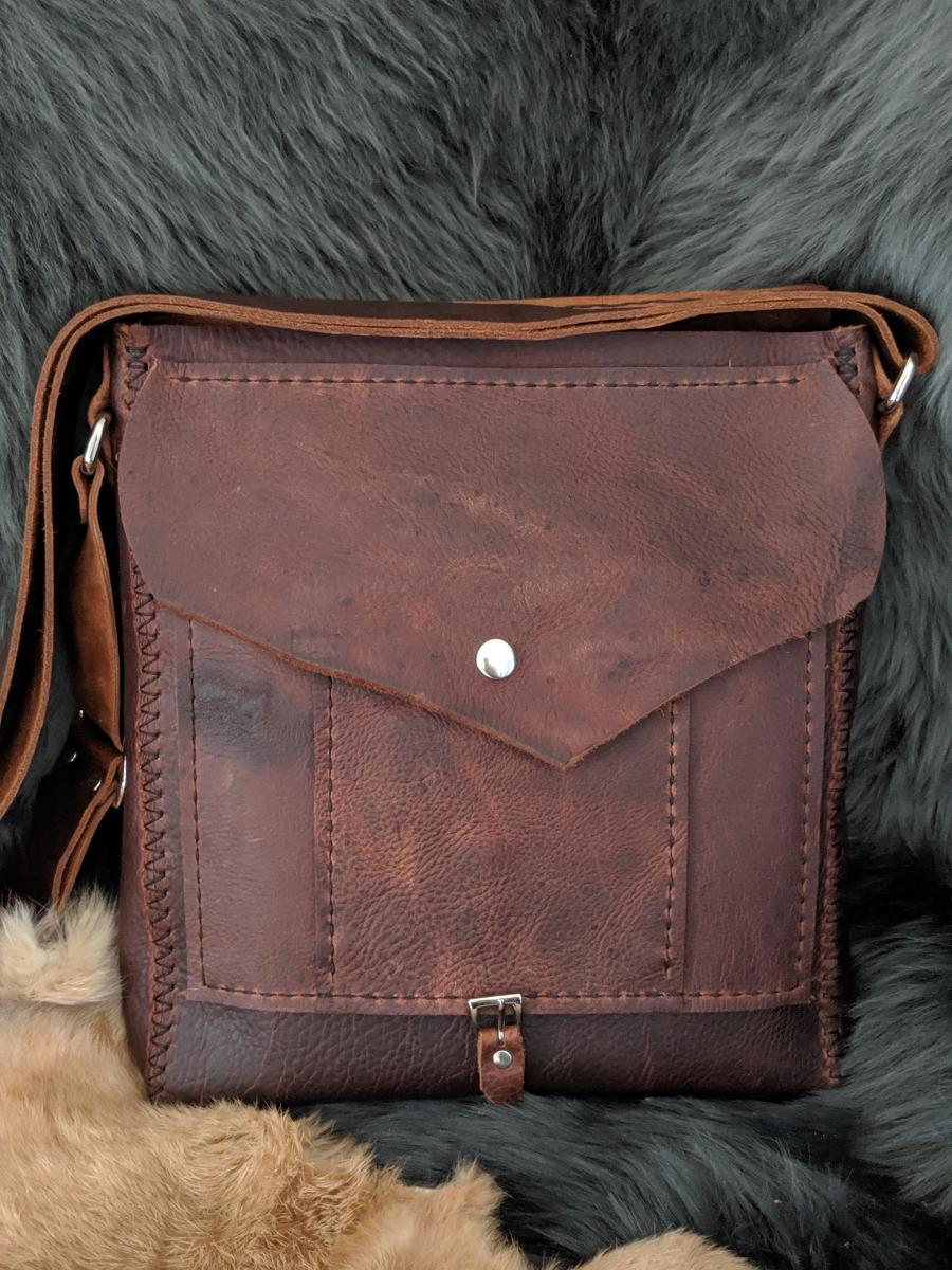 Rustic brown satchel with Turquoise picture