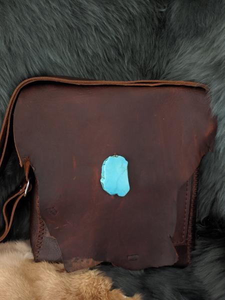 Rustic brown satchel with Turquoise picture