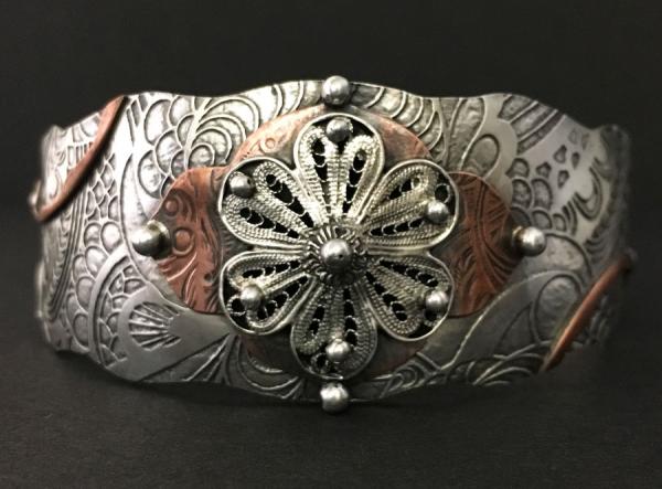 Small Etched Sterling and Copper Cuff