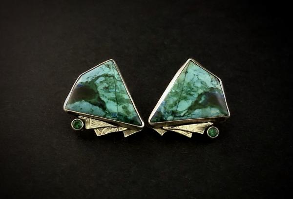Art Deco Azurite and Emerald Earrings