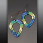 Open Tear Drop Hand Painted Earrings "Indigo Wave"