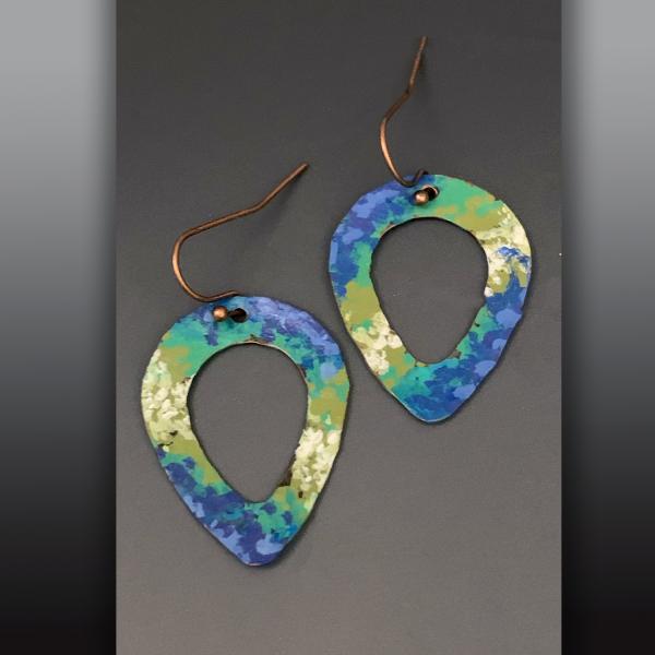 Open Tear Drop Hand Painted Earrings "Indigo Wave" picture