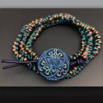 Linen Leather Wrapped Bracelet in Violet Teal