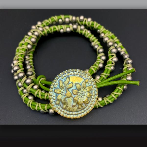 Linen Leather Wrapped Bracelet in Lemon Lime picture