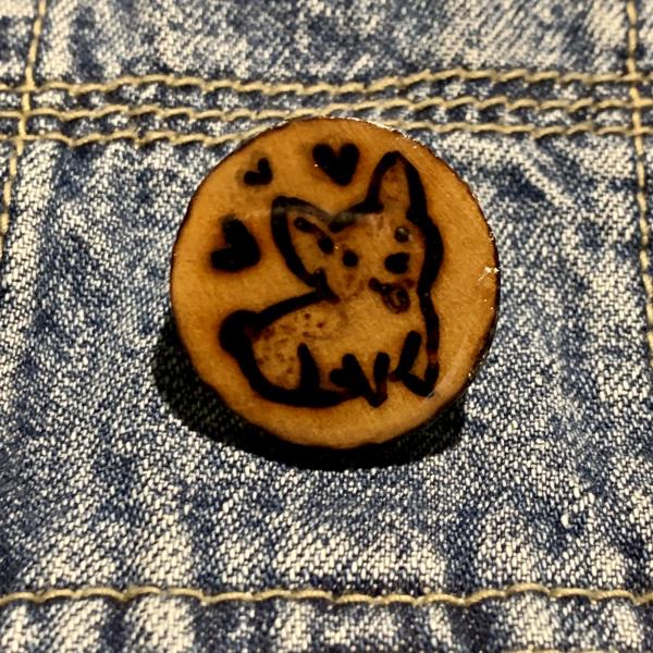 Corgi Wood Burned Pin picture