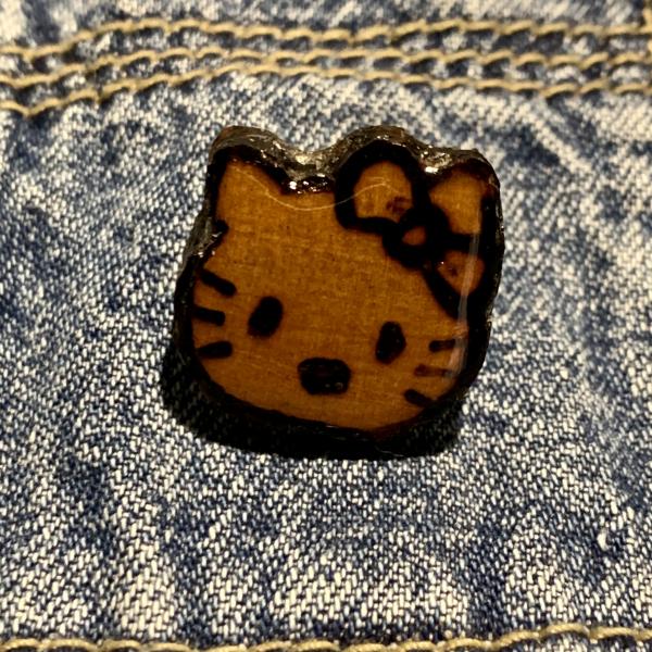 Hello Kitty Wood Burned Pin