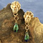 Scarab post earring with Azurite Drops