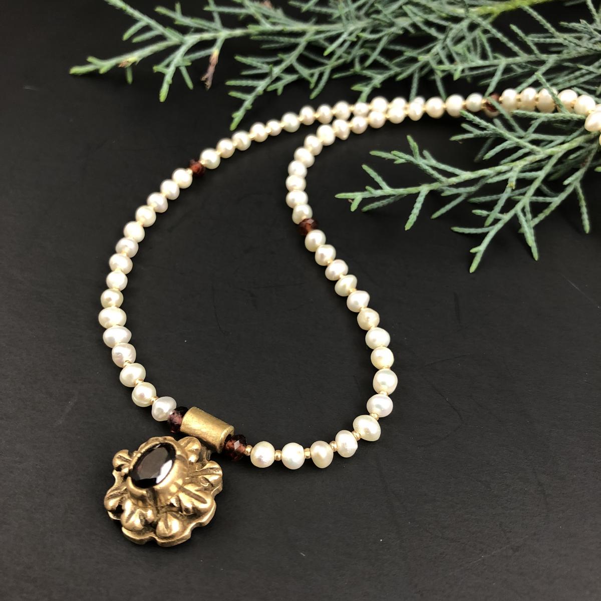 Oval Garnet and Bronze Pendant Necklace picture