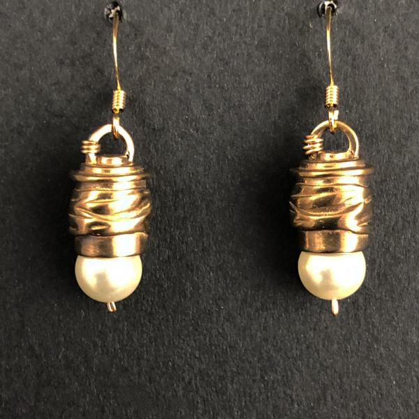 Pearl and Bronze Drop Earrings
