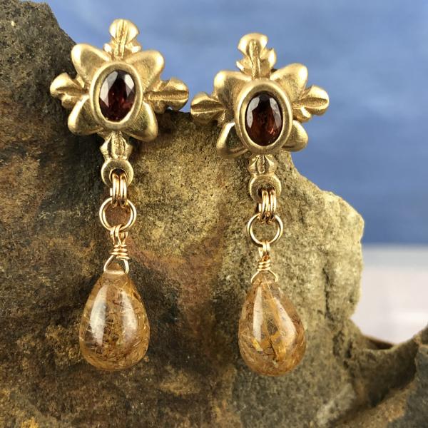 Historic inspired bronze earrings with garnets