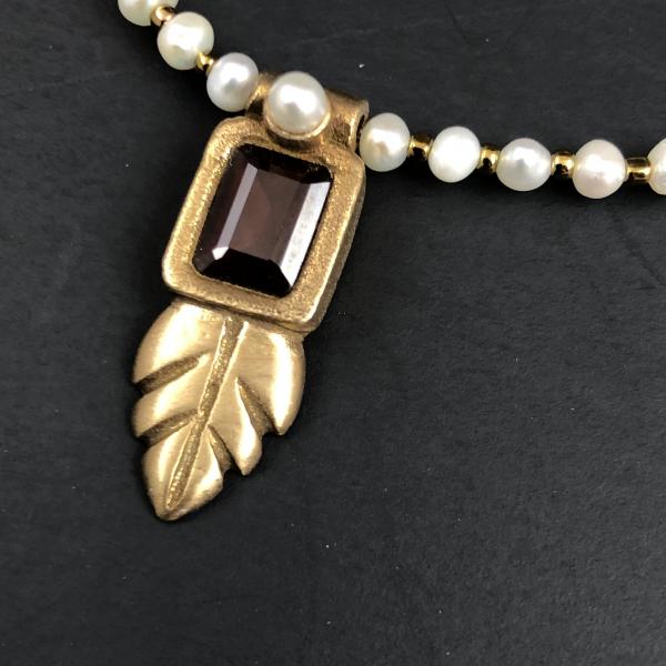 Rectangular Garnet and Bronze Pendant Necklace