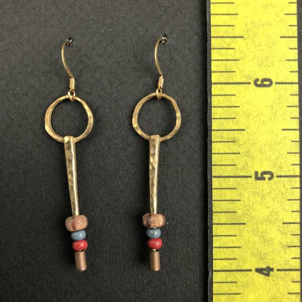 Bronze Spike Earrings with Red and Tan Beads picture