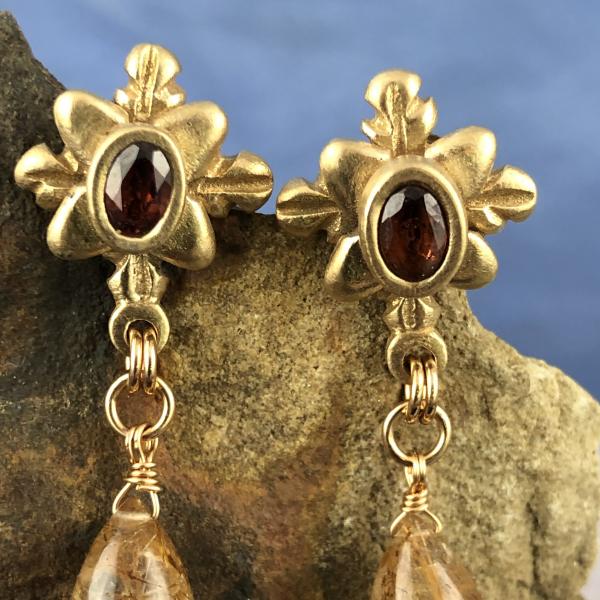 Historic inspired bronze earrings with garnets picture