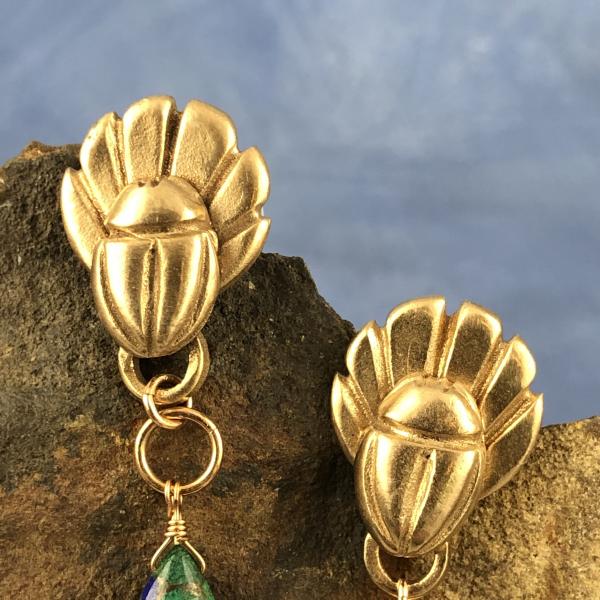 Scarab post earring with Azurite Drops picture