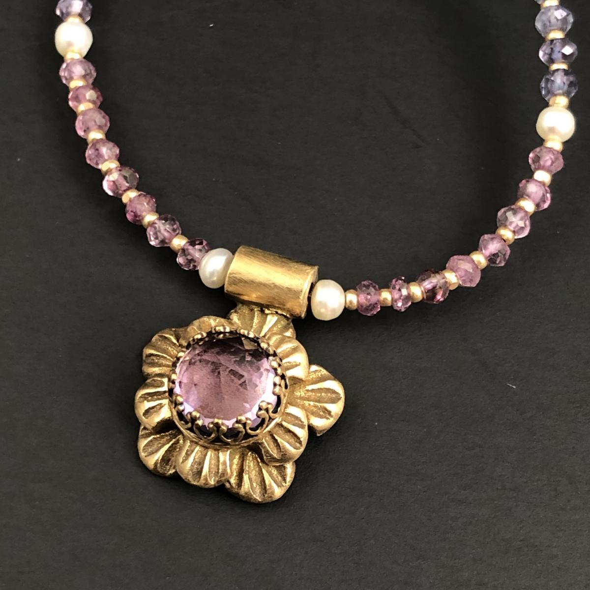 Historic Light Amethyst and Bronze Pendant Necklace picture