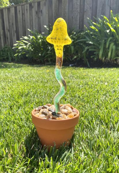Fused Glass Mushroom Plant Stake - 1 picture