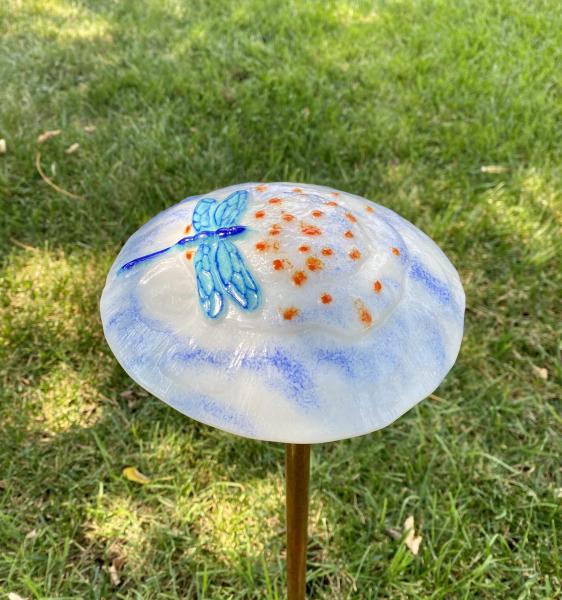 Fused Glass Mushroom Decor with dragonfly picture