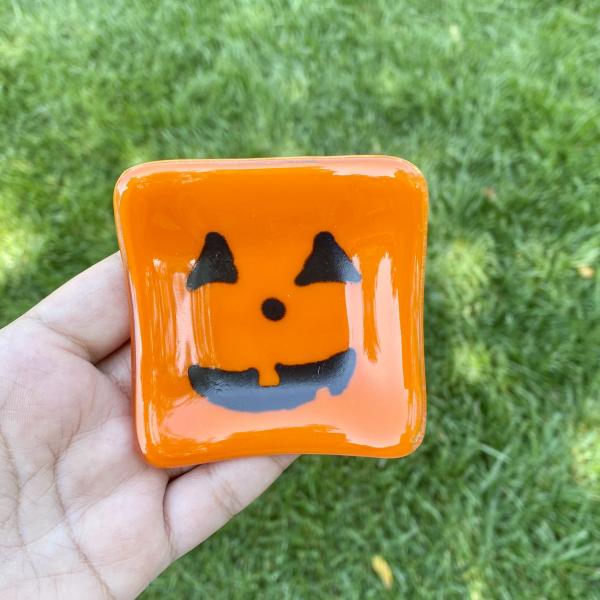 Fused glass Jack O Lantern Trinket Dish picture