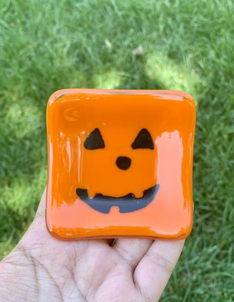 Fused glass Jack O Lantern Trinket Dish picture