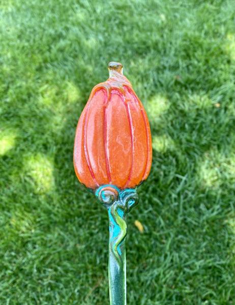 Fused Glass Pumpkin Plant Stake picture