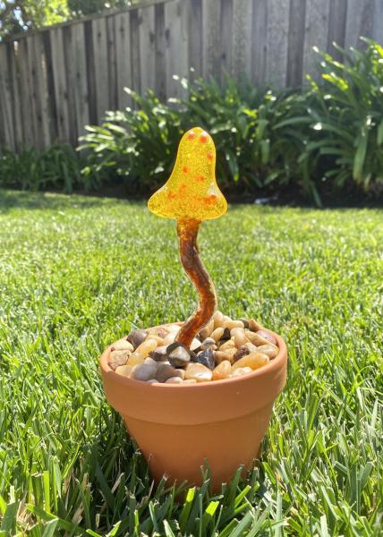 Fused Glass Mushroom Plant Stake - 2 picture