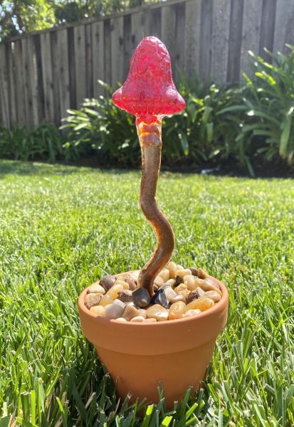 Fused Glass Mushroom Plant Stake - 1 picture