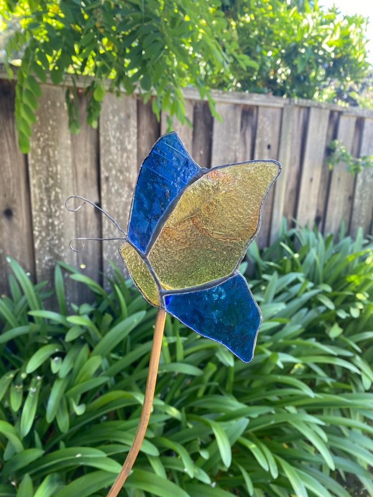 Stained Glass Butterfly Garden Stake - Profile view picture
