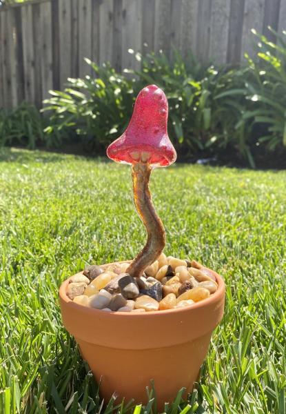 Fused Glass Mushroom Plant Stake - 2 picture