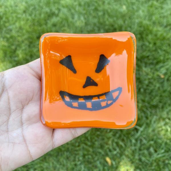 Fused glass Jack O Lantern Trinket Dish picture