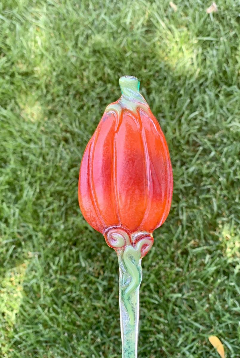 Fused Glass Pumpkin Plant Stake picture