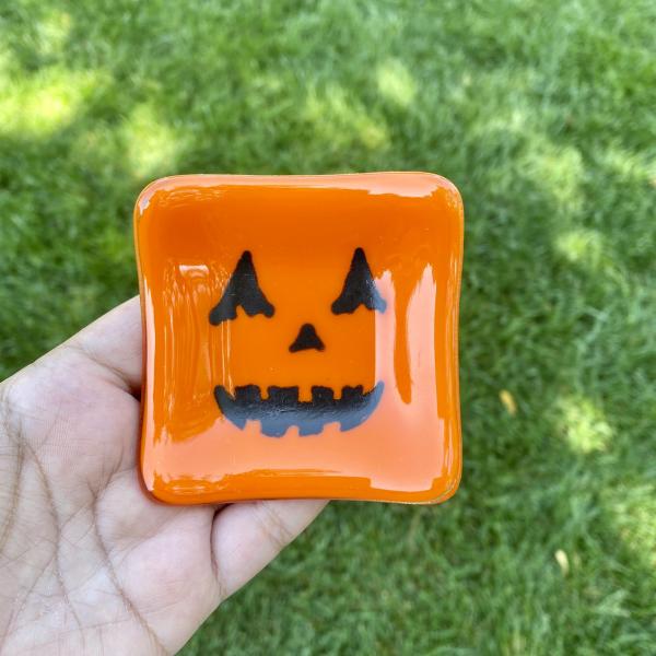 Fused glass Jack O Lantern Trinket Dish picture