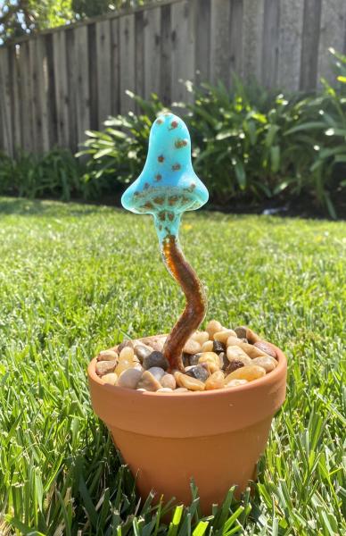 Fused Glass Mushroom Plant Stake - 2 picture