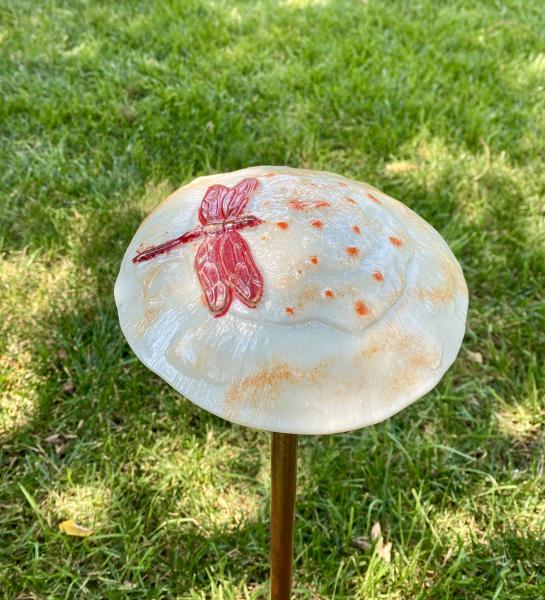 Fused Glass Mushroom Decor with dragonfly picture