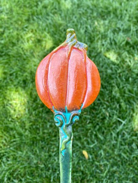 Fused Glass Pumpkin Plant Stake picture