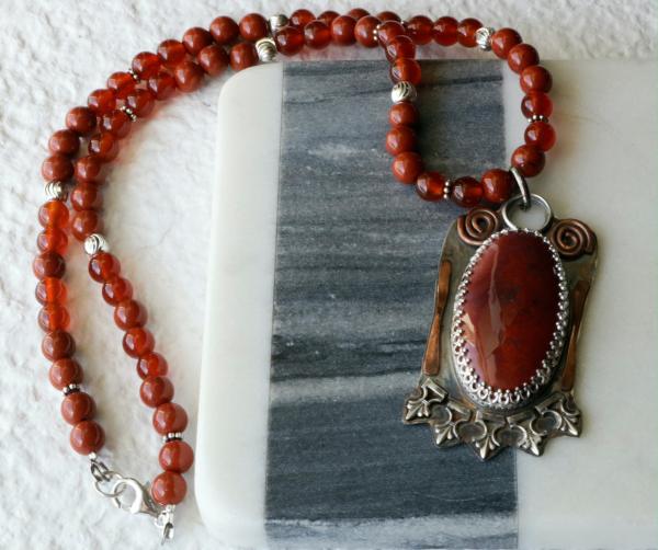 Red Mookaite Jasper Sterling Silver and Copper Necklace picture