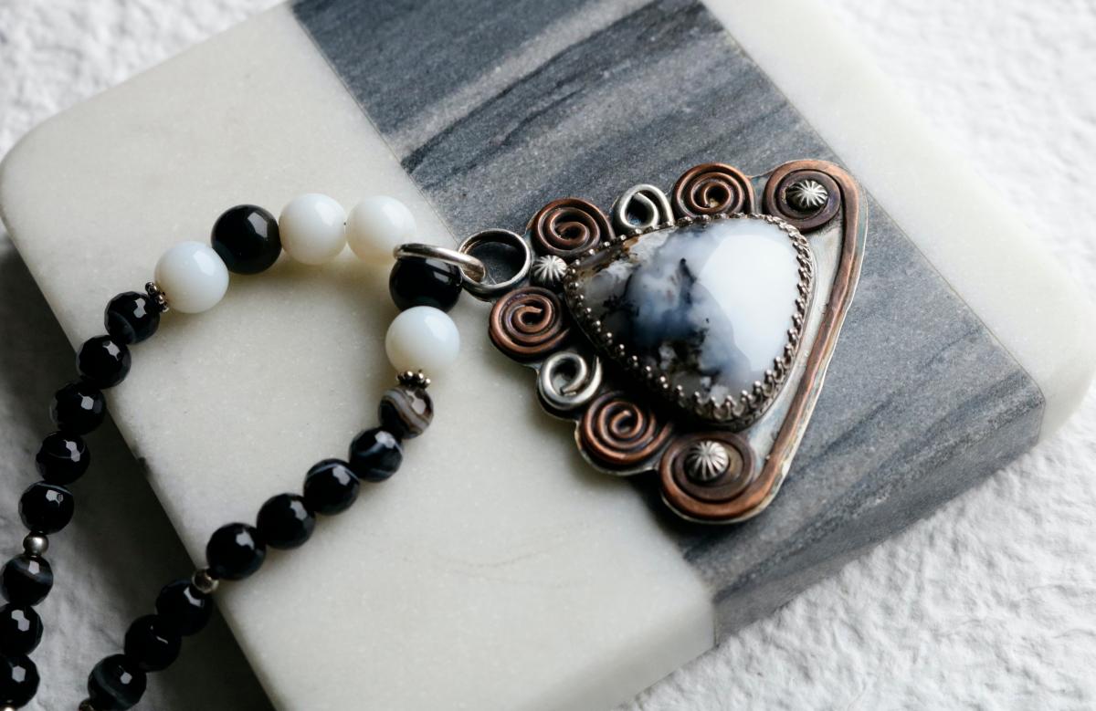 Dendritic Agate Sterling Silver and Copper Necklace picture