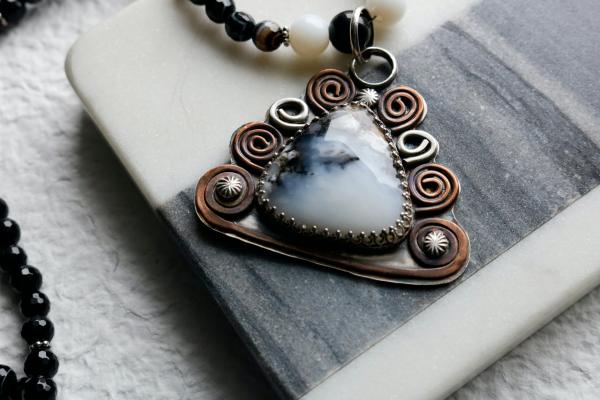Dendritic Agate Sterling Silver and Copper Necklace picture