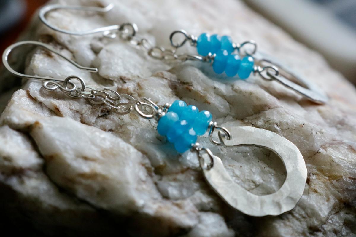Blue Agate Sterling Silver Chandelier Earrings picture