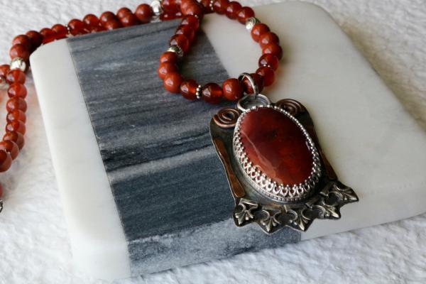 Red Mookaite Jasper Sterling Silver and Copper Necklace picture