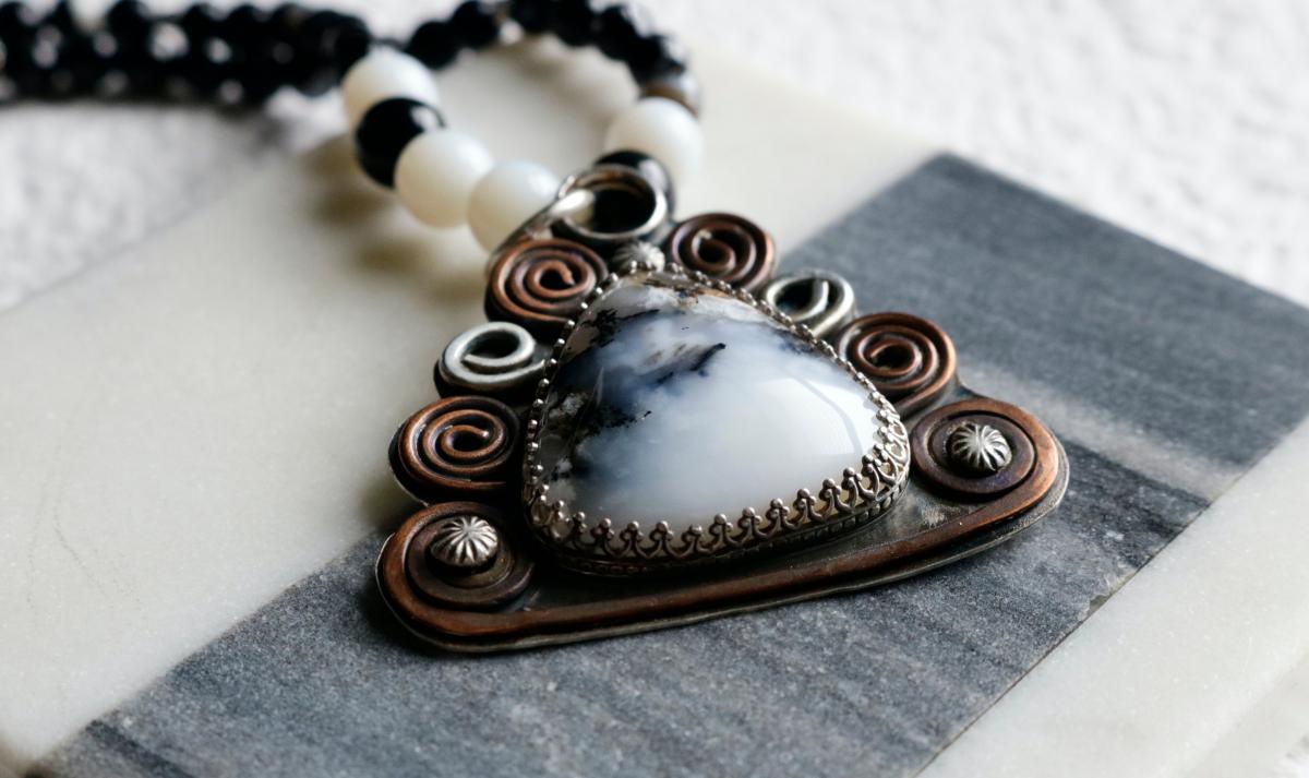 Dendritic Agate Sterling Silver and Copper Necklace picture
